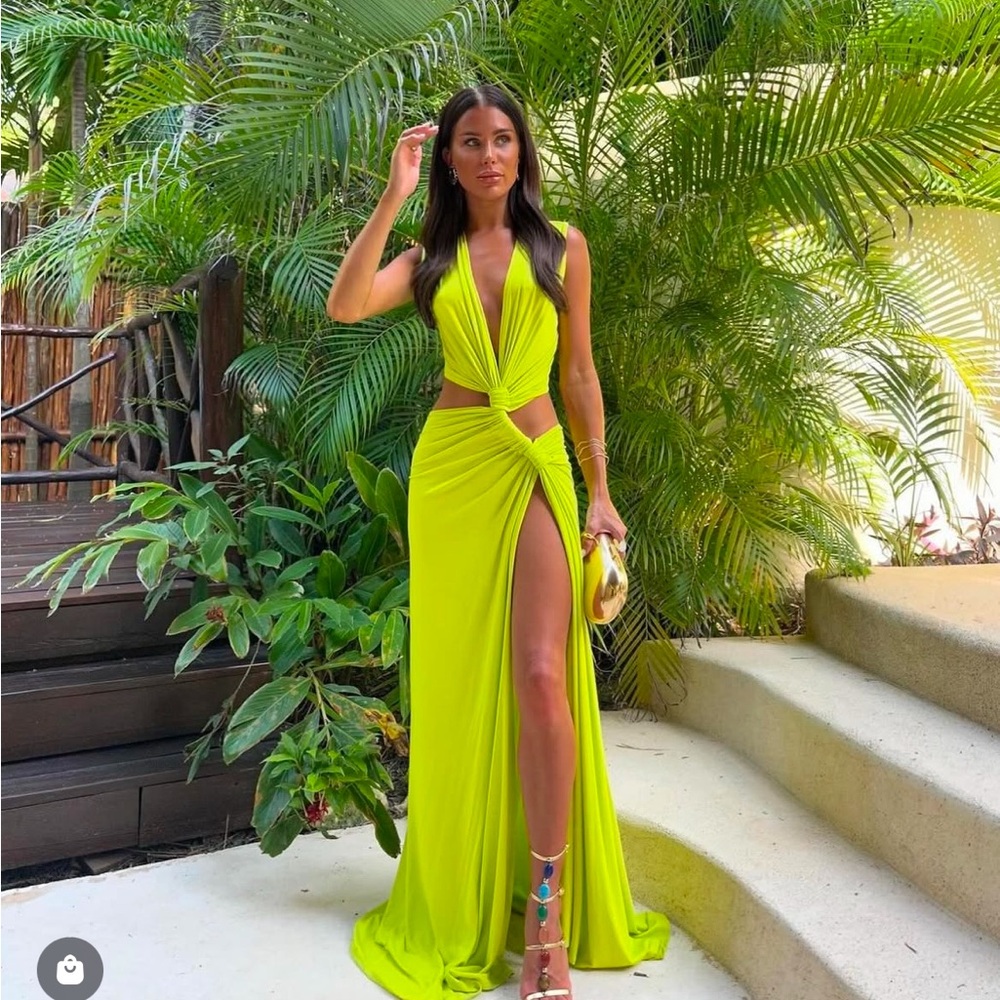 Elegant Neon Green Cut-Out Maxi Dress